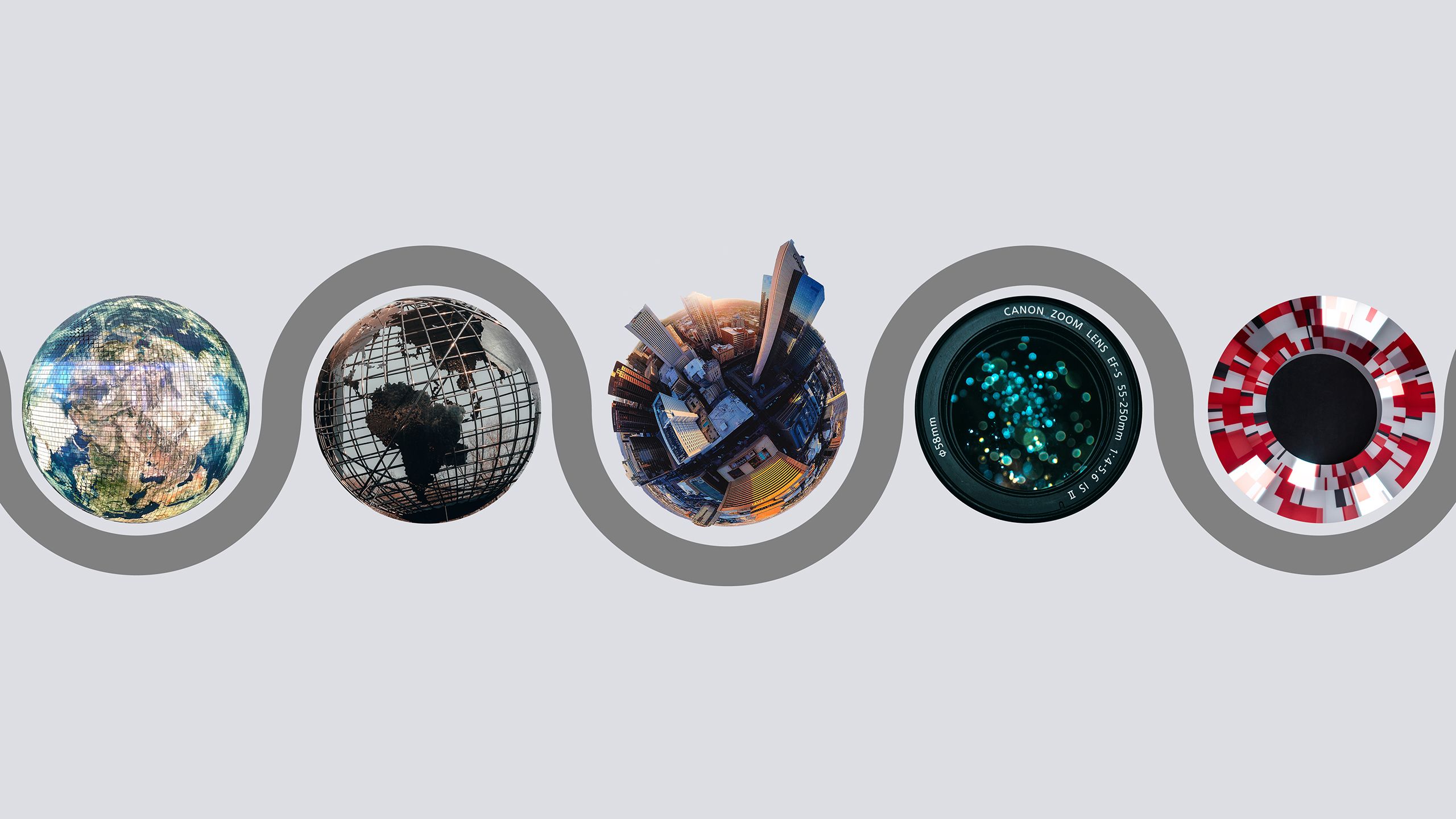 5 globes from the earth through to the lens concept
